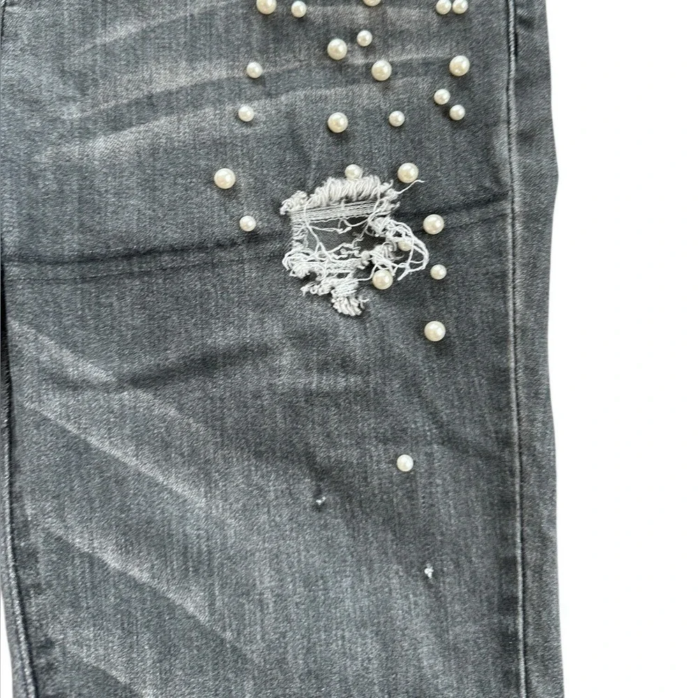 Easel Pearl Embellished Distressed Skinny Jeans Women‎ L Gray Excellent EB4540